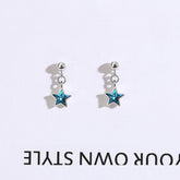 Blue Zircon Star Silver Drop Earrings for Women